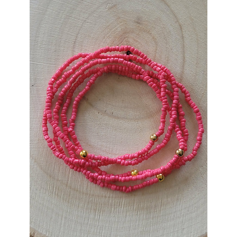 Set van 5 Felroze Kralen Armbandjes 251