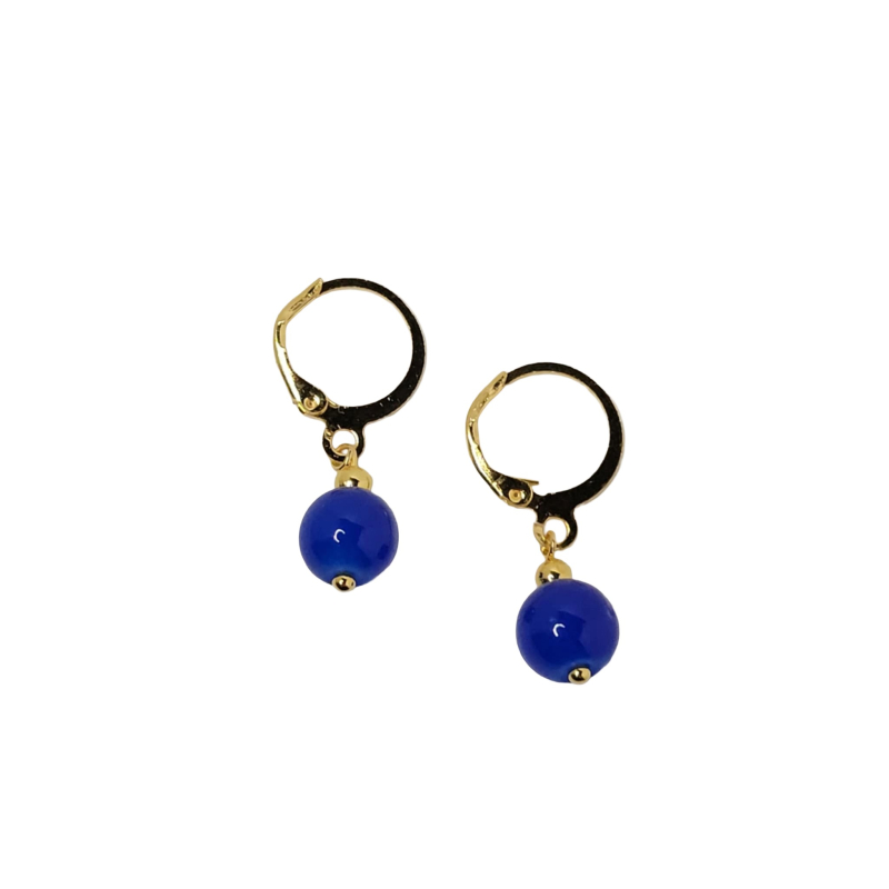 Elegante RVS oorbellen met cobalt blauwe 8 mm glaskraal 134