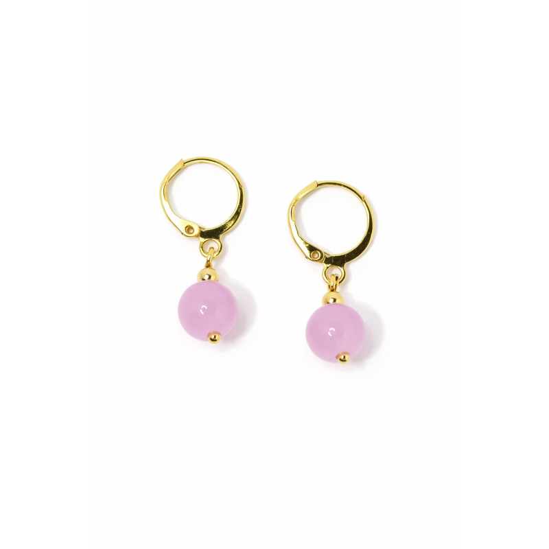 Rvs oorbellen 126 8mm glaskraal roze